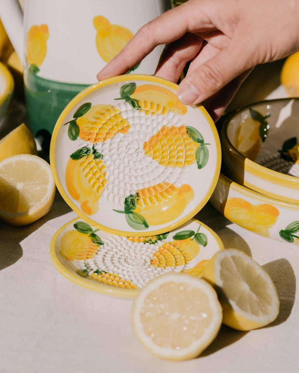 Ceramic Garlic Grater Plate - Yellow & White - Small Lemon