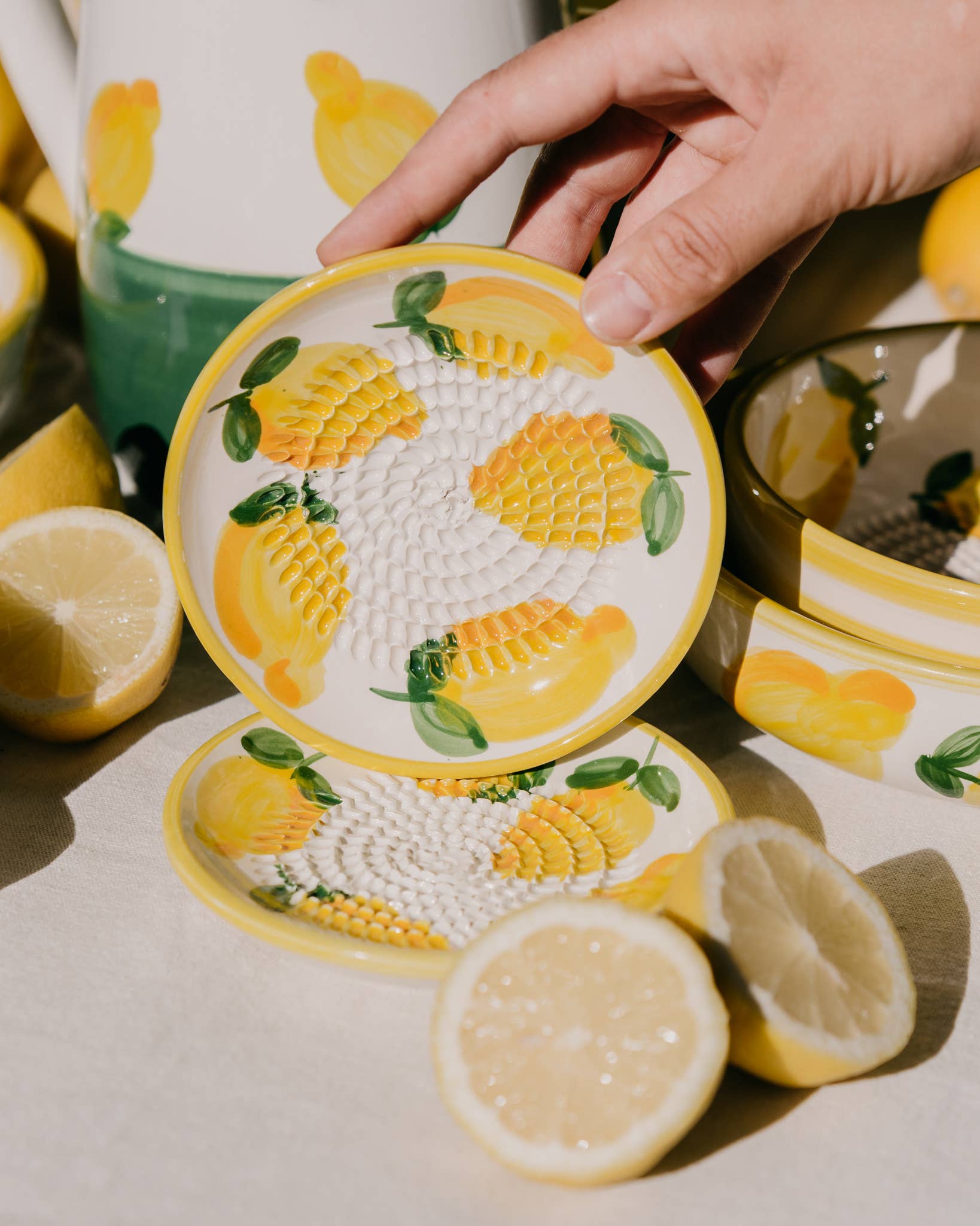 Ceramic Garlic Grater Plate - Yellow & White - Small Lemon