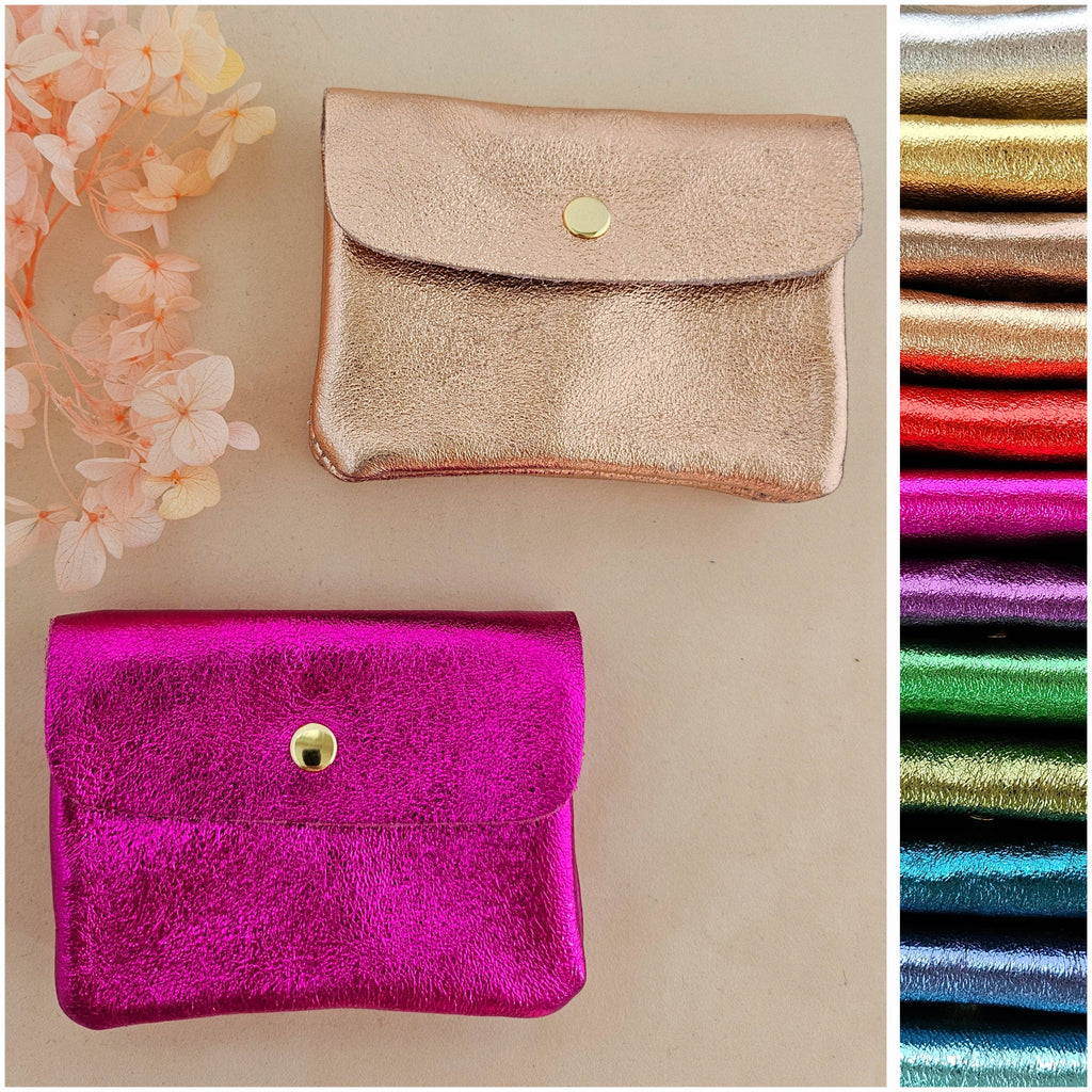Kangoo metallic cowhide leather coin purse: Noisette
