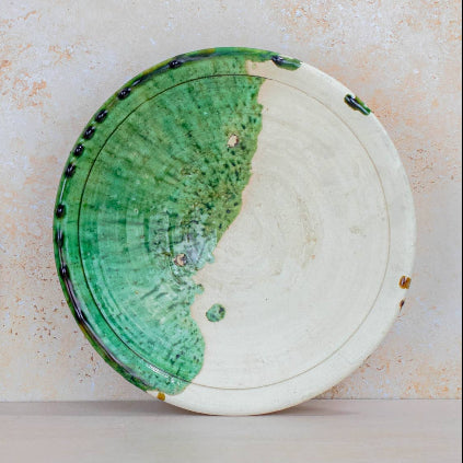 Moroccan Tamegroute Half Glazed Plate - Handmade Pottery 30 cm