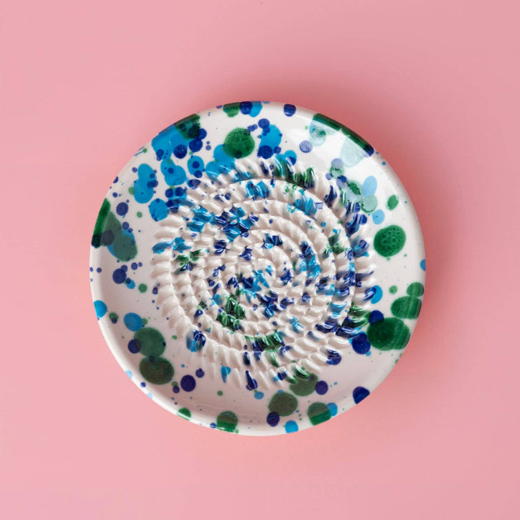 Garlic Grater Ceramic Plate - Small Blue Coral (Leverans V.45)