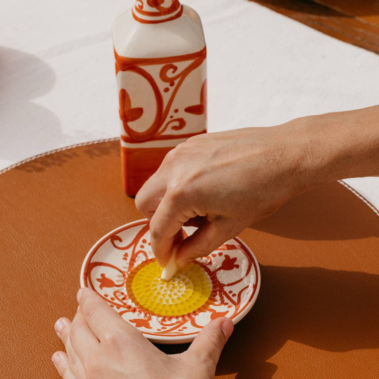 Ceramic Garlic Grater Plate - Small Orange & Beige - Azahara