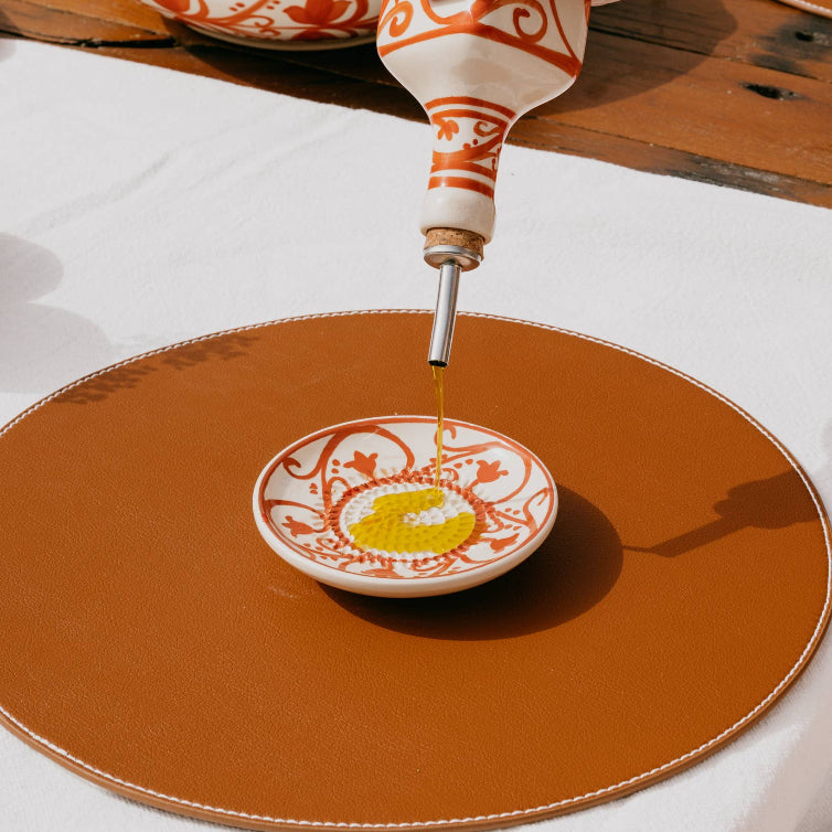 Ceramic Garlic Grater Plate - Small Orange & Beige - Azahara