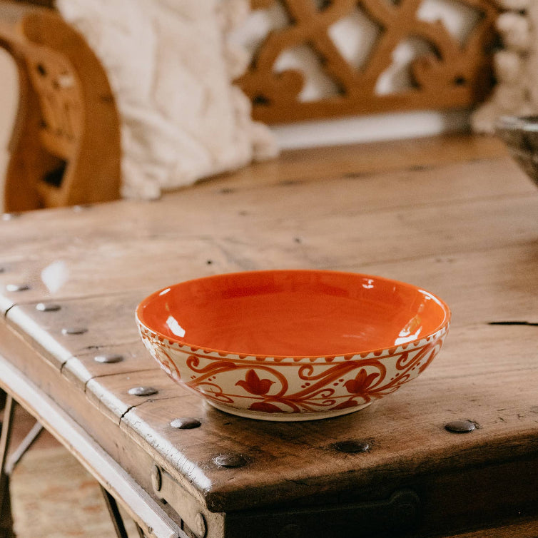 Large Ceramic Bowl - Salad Bowl - Orange & Beige - Azahara