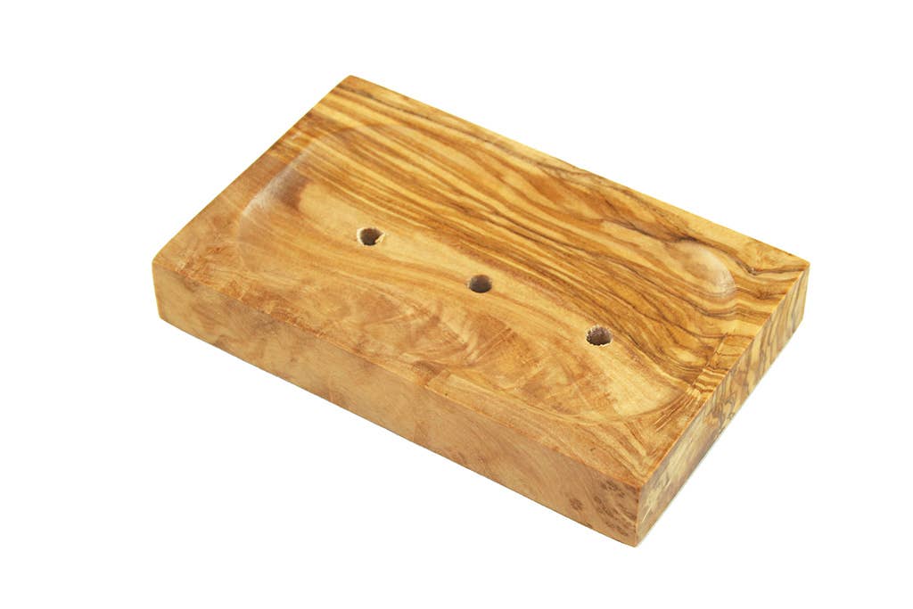 Olive Wood Square Soap Dish “Small” with Pads