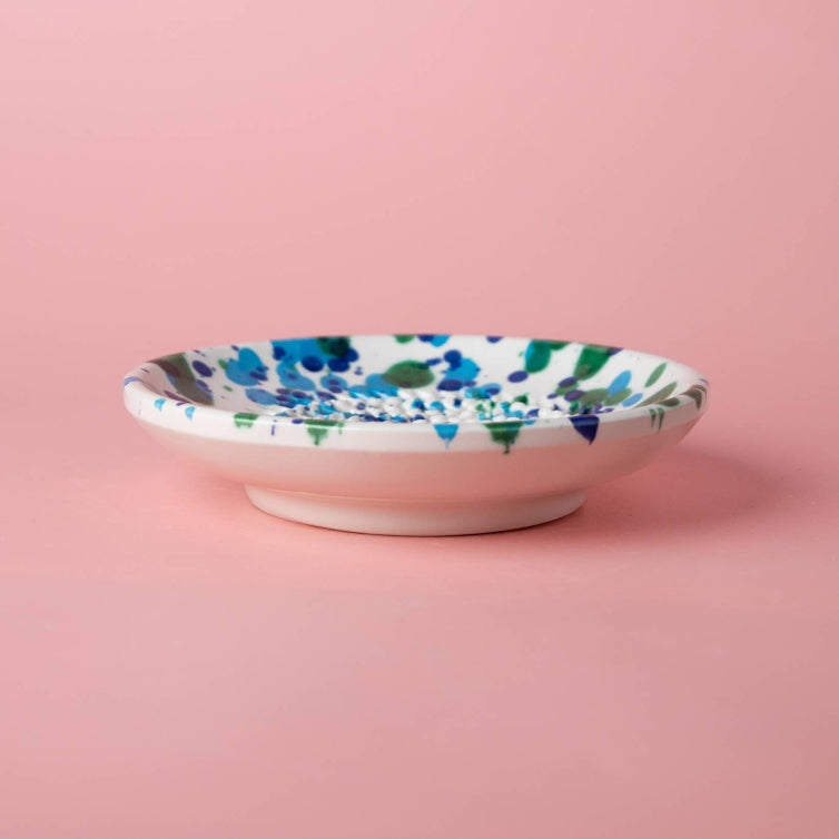 Garlic Grater Ceramic Plate - Small Blue Coral (Leverans V.45)
