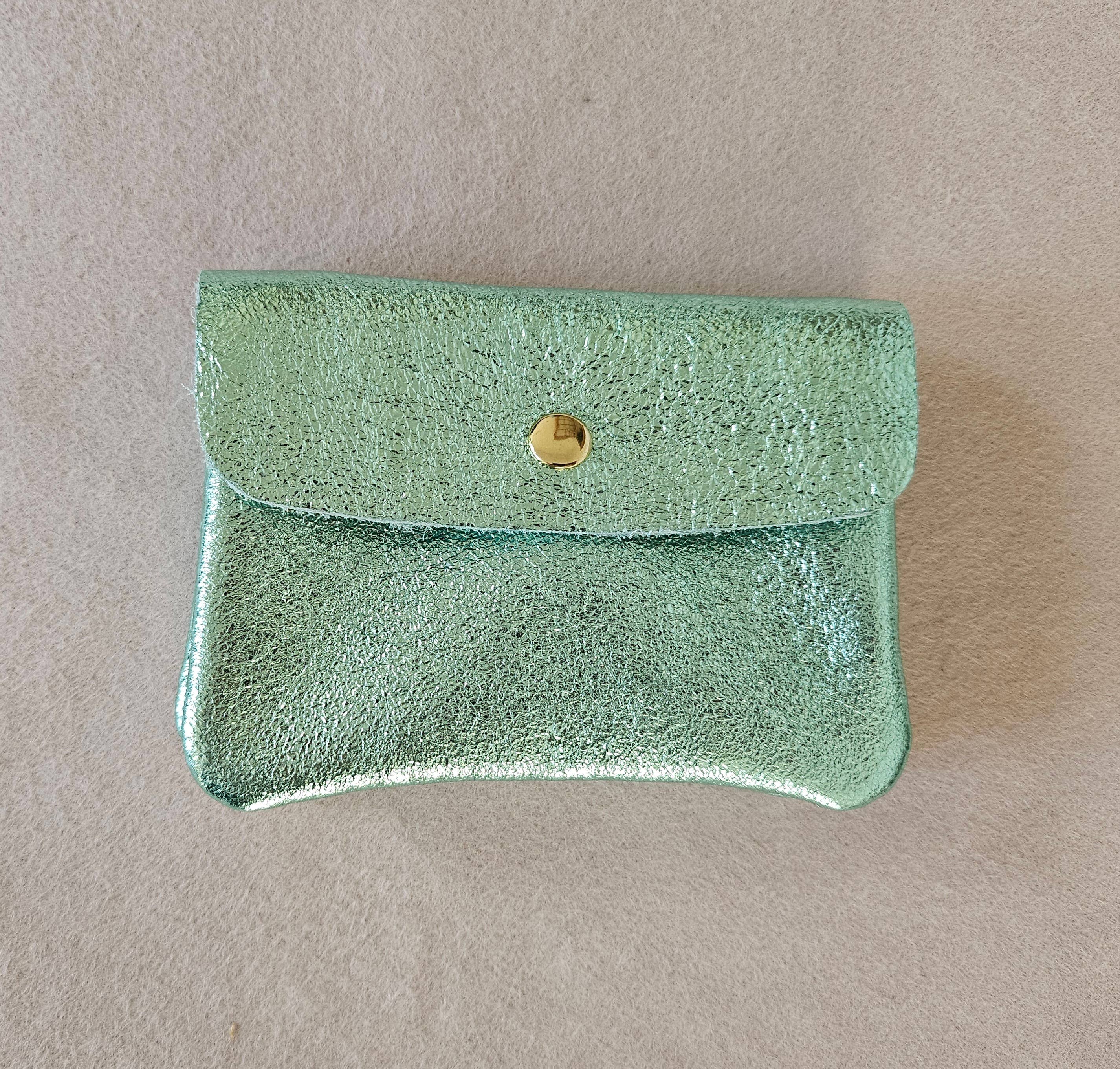Kangoo metallic cowhide leather coin purse: Noisette