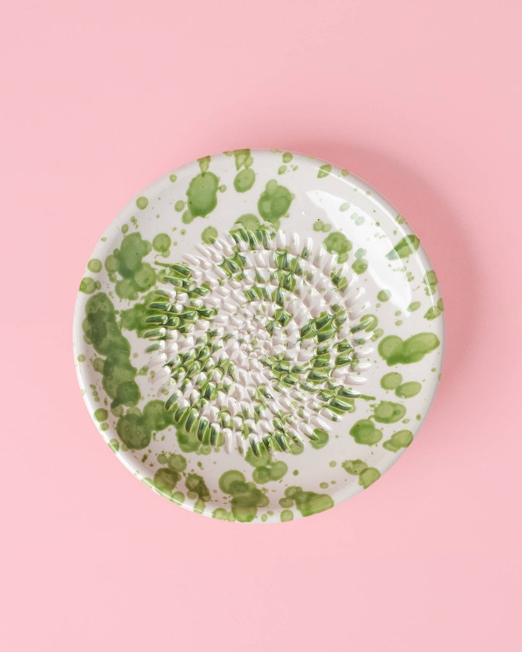 Ceramic Garlic Grater Plate - Small Green & White - Moss
