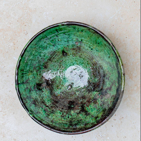 Handmade Moroccan Tamegroute Green Ceramic Serving Bowl 20 cm x 12 cm