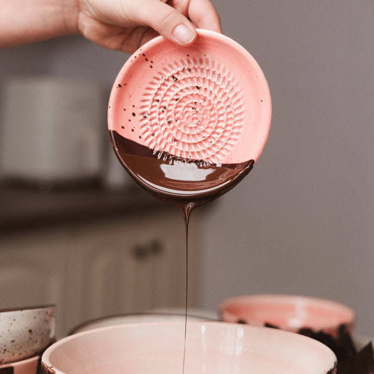 Small Ceramic Garlic Grater Plate - Gift Ready - Chocolate