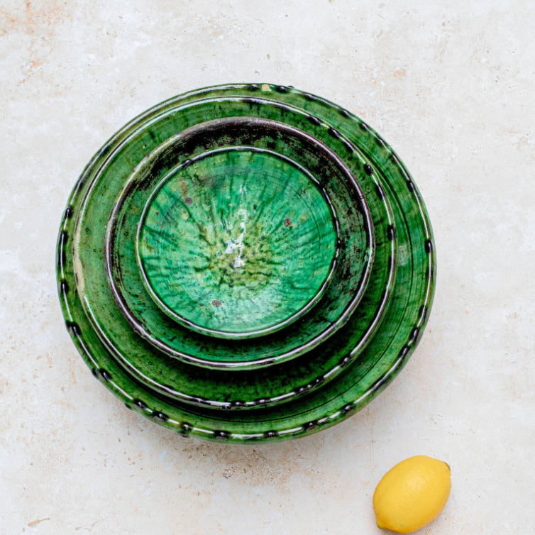 Handmade Moroccan Tamegroute Green Ceramic Serving Bowl 20 cm x 12 cm