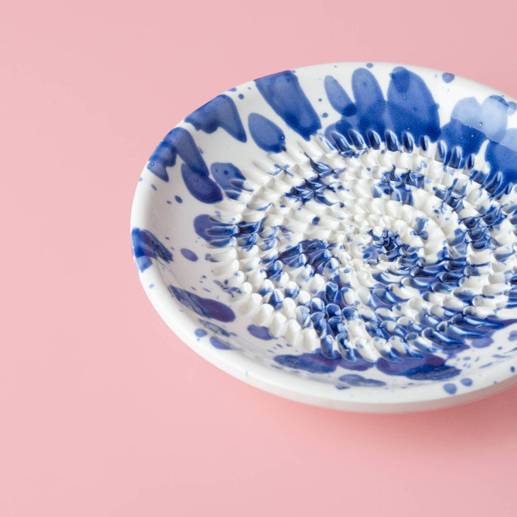Ceramic Garlic Grater Plate - Small Blue & White - Persia