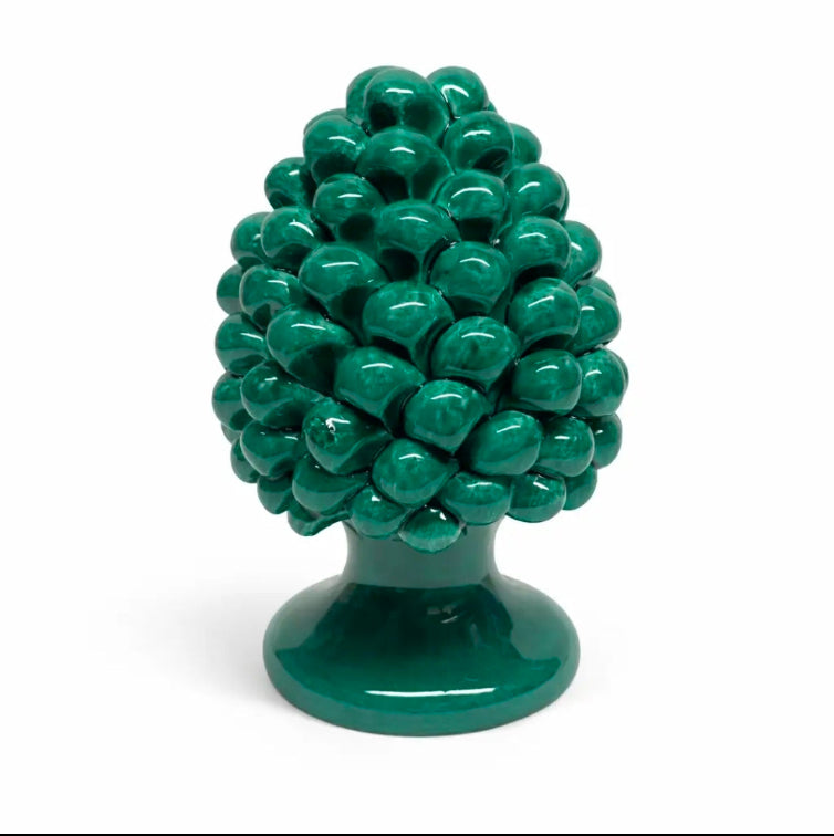 Pigne Siciliana- Caltagirone Ceramic Pinecone cm H. 18 cm - grey/beige, orange, forest green