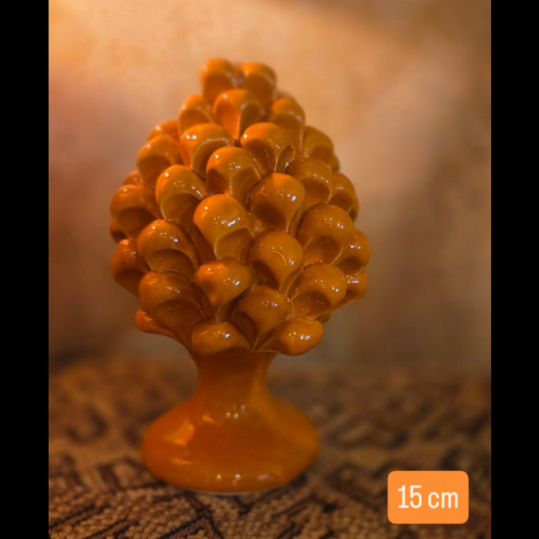 Pigne Siciliana- Caltagirone Ceramic Pinecone cm H. 18 cm - grey/beige, orange, forest green