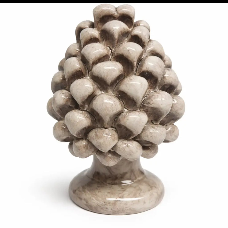 Pigne Siciliana- Caltagirone Ceramic Pinecone cm H. 18 cm - grey/beige, orange, forest green