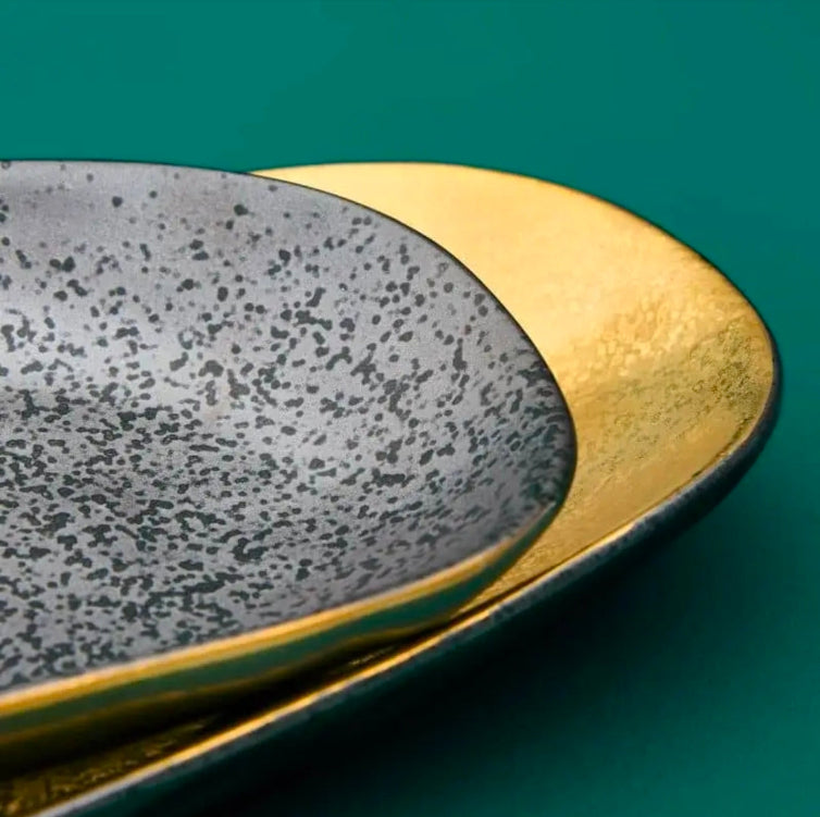 Ceylon plates black/gold (oval)