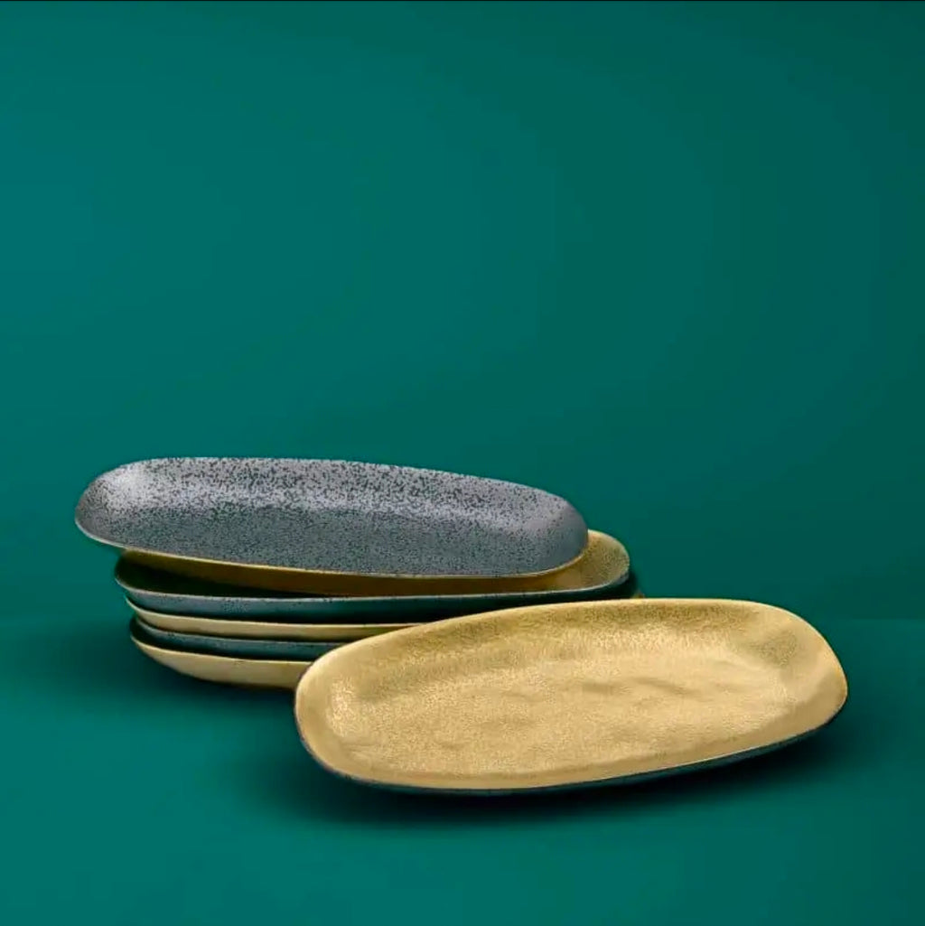 Ceylon plates black/gold (oval)