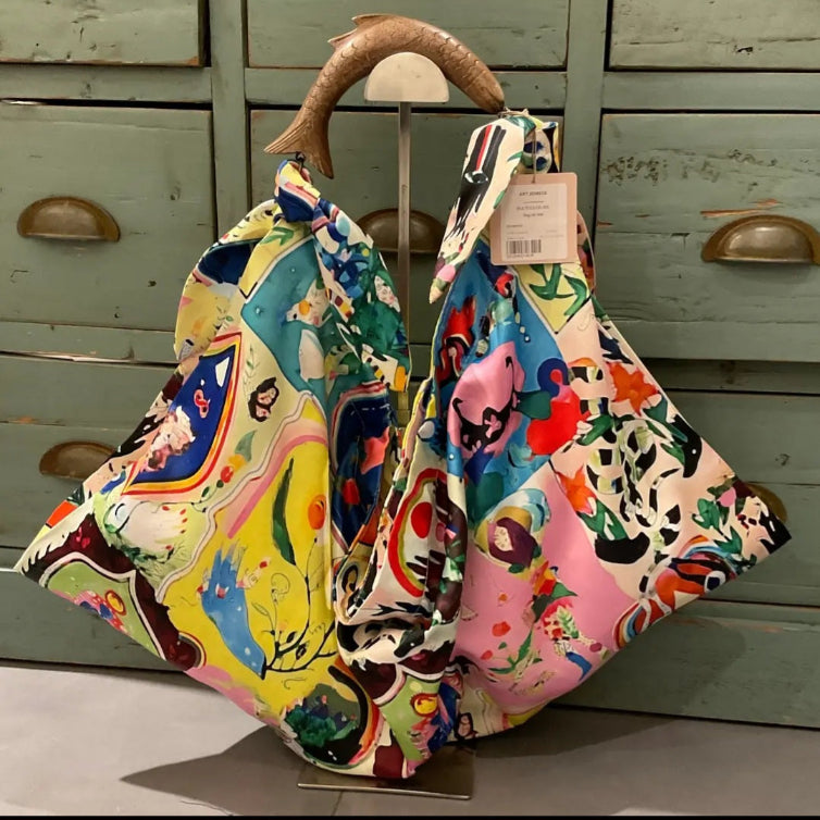 Italian Print Scarf Bag with hand-carved wooden handle - LARGE