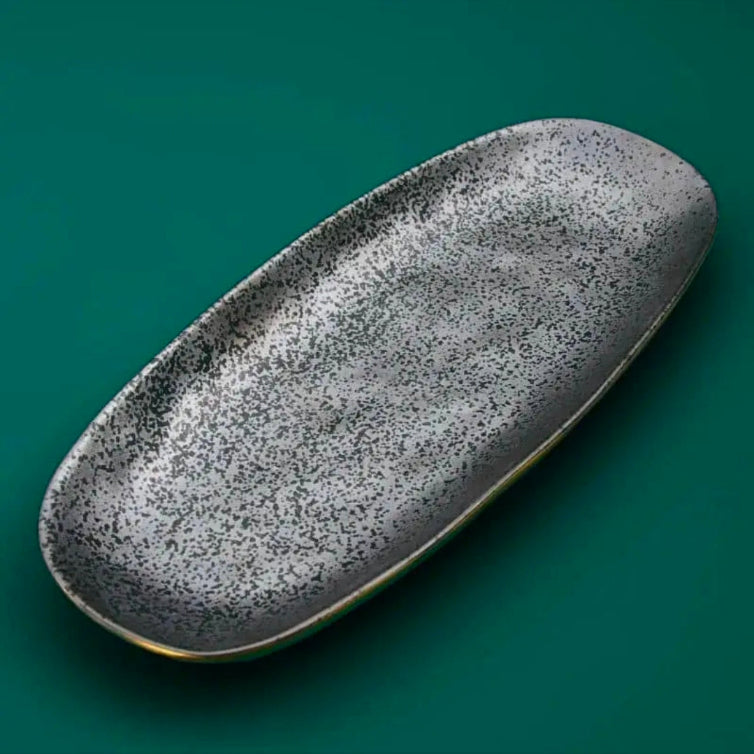 Ceylon plates black/gold (oval)
