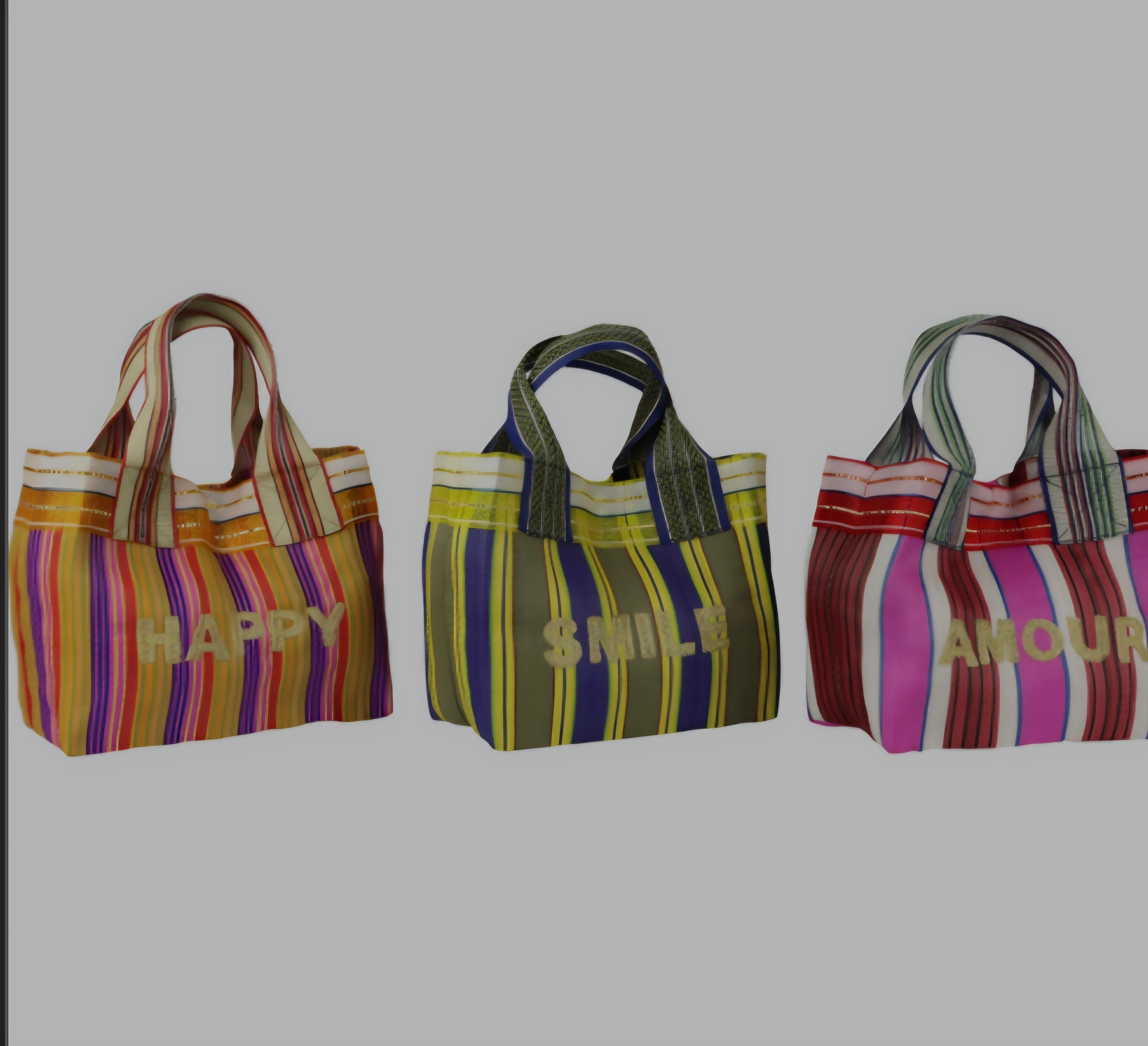 Colorful retro-inspired mesh bag "Written Vibes" - "Amour", "Happy", "Smile"