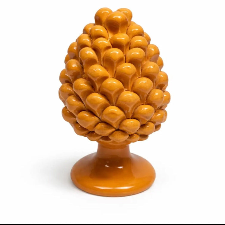 Pigne Siciliana- Caltagirone Ceramic Pinecone cm H. 18 cm - grey/beige, orange, forest green