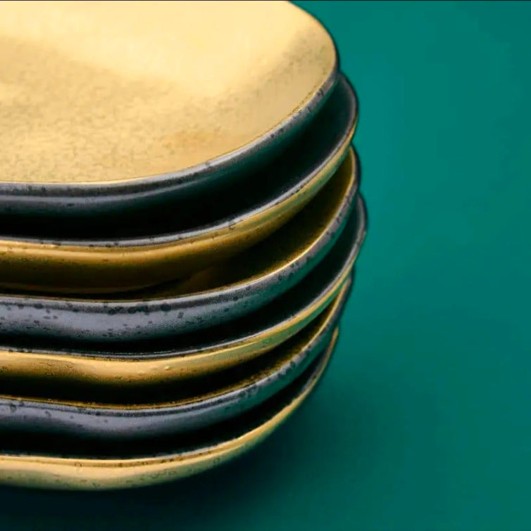Ceylon plates black/gold (oval)