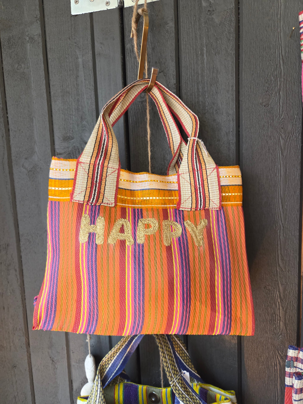 Colorful retro-inspired mesh bag "Written Vibes" - "Amour", "Happy", "Smile"