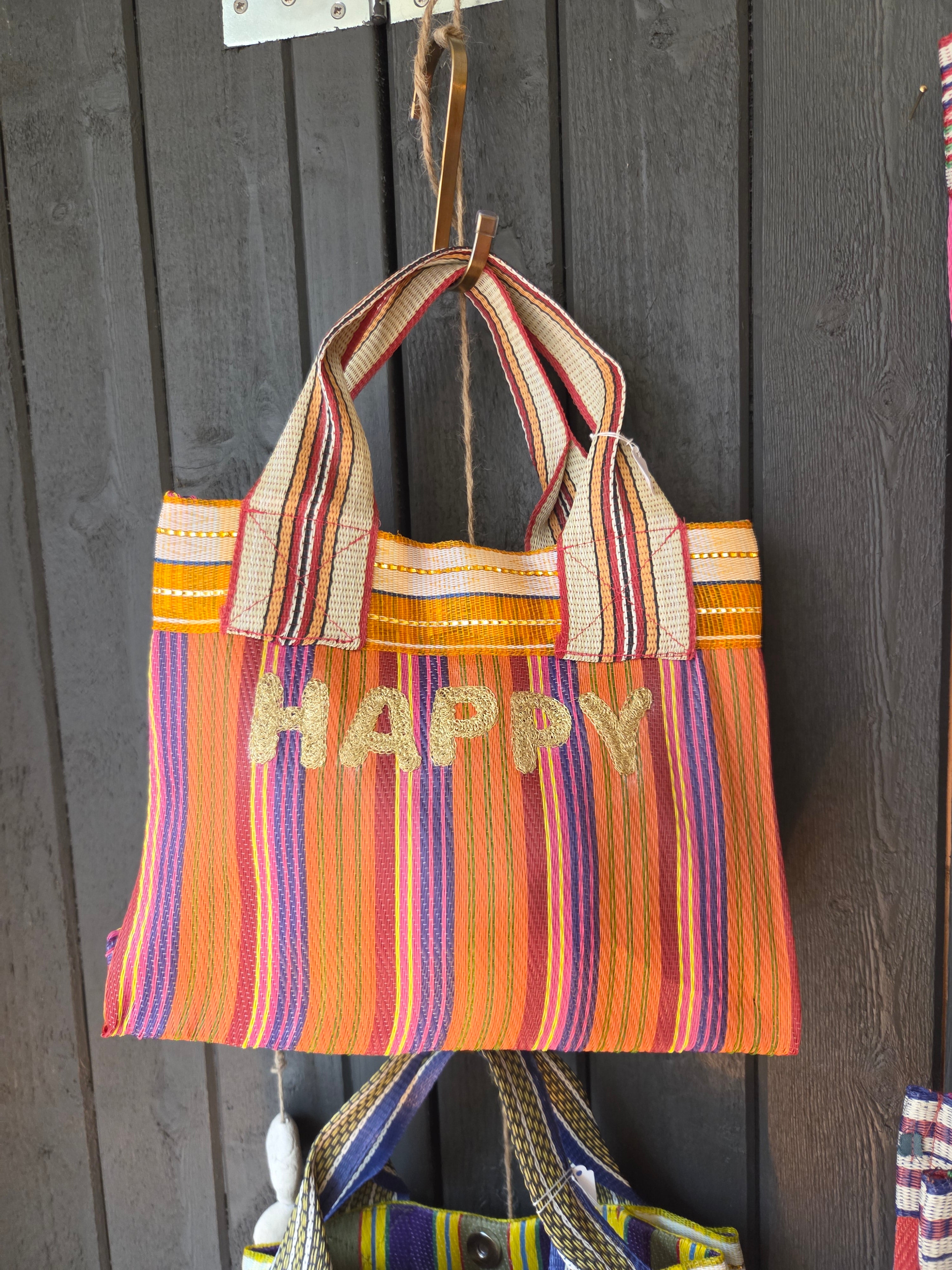 Colorful retro-inspired mesh bag "Written Vibes" - "Amour", "Happy", "Smile"