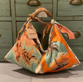 Italian Print Scarf Bag with hans-carved wooden handle - SMALL